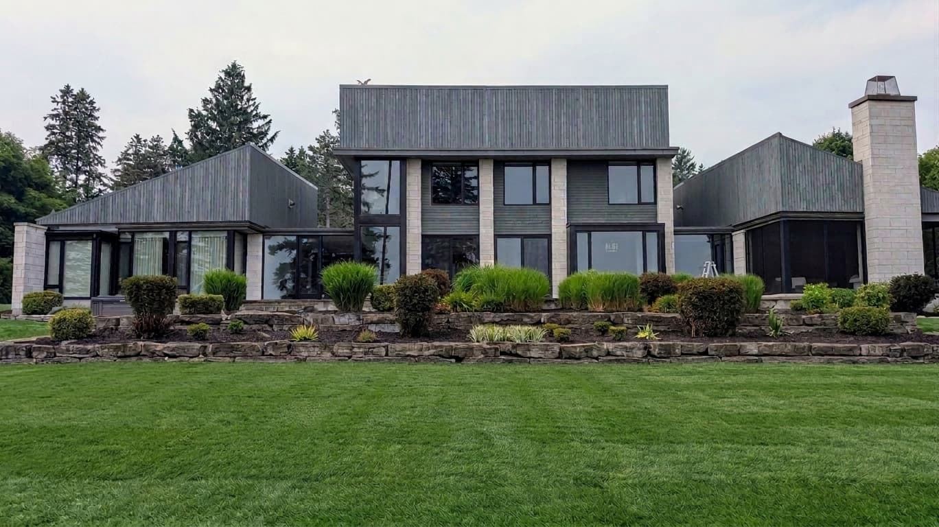 Finished landscaping with mature garden beds and a clean lawn