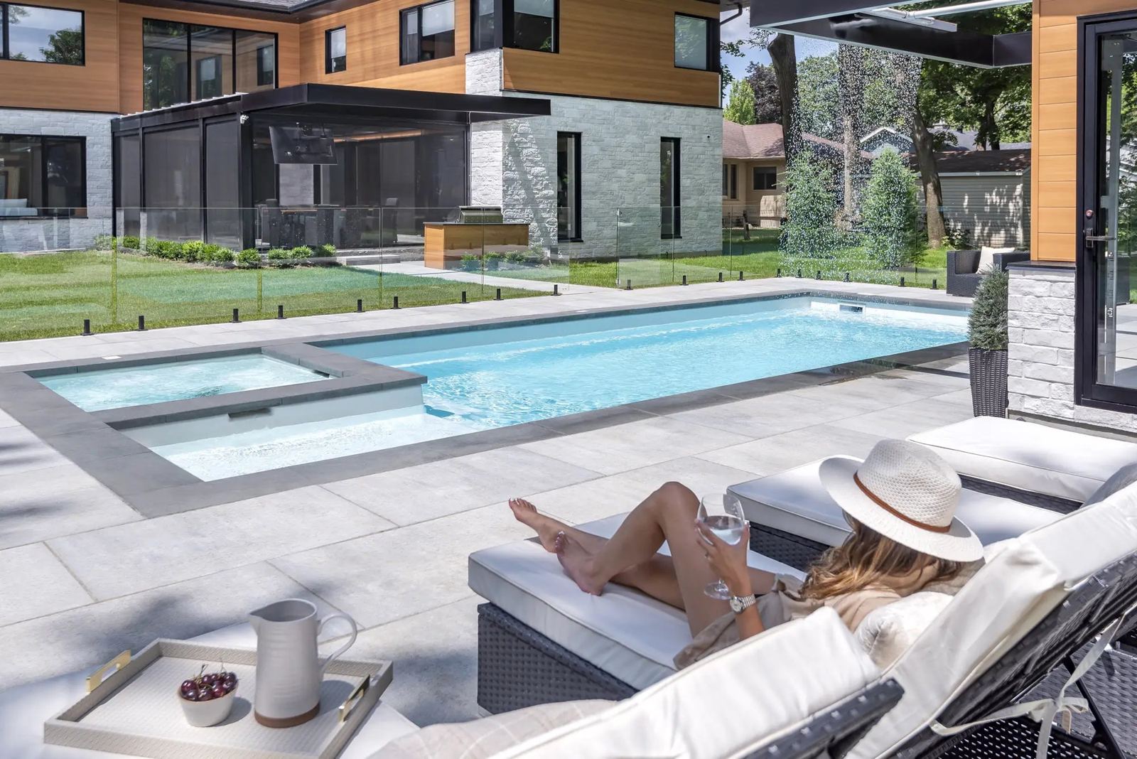 Azoria Sapphire fiberglass pool in Sea Salt colour